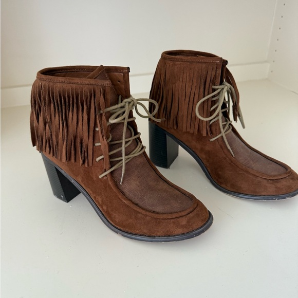 Anthropologie Vanessa Wu Brown Fringe Booties Size 41/9.5 - Picture 4 of 9